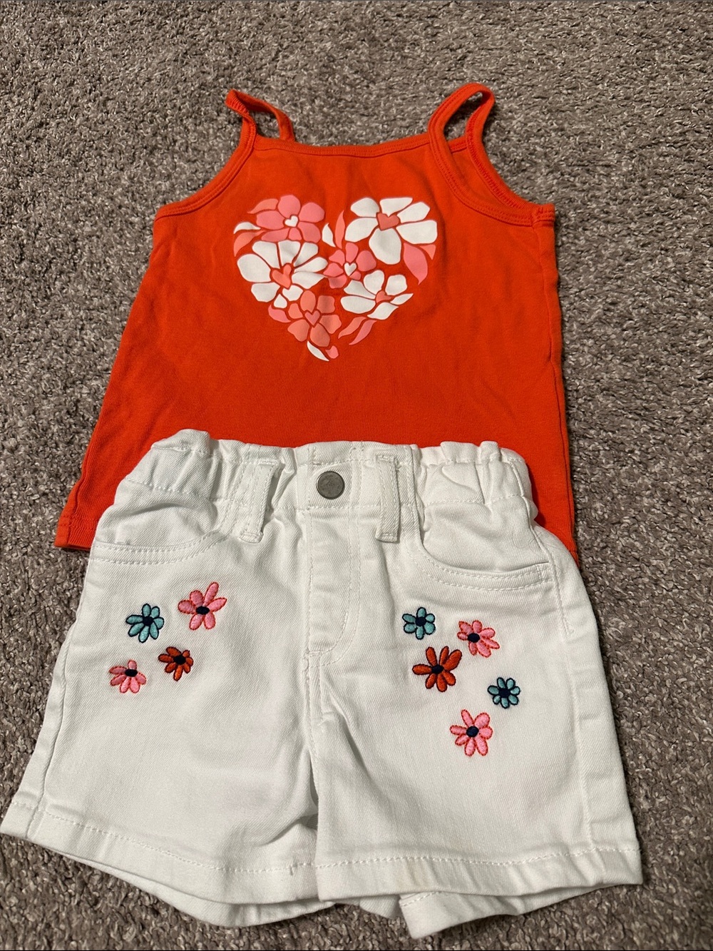 Carters girls' orange floral tank & Epic Thread white embroidered shorts set